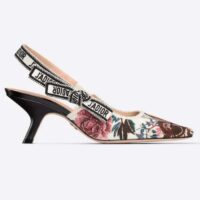 Dior Women CD J’Adior Slingback Pump White Multicolor Jardin D’Hiver Embroidered Cotton (7)