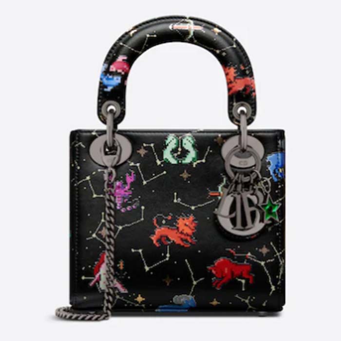 Dior Women CD Mini Lady Dior Bag Black Calfskin Multicolor Pixel Zodiac Print