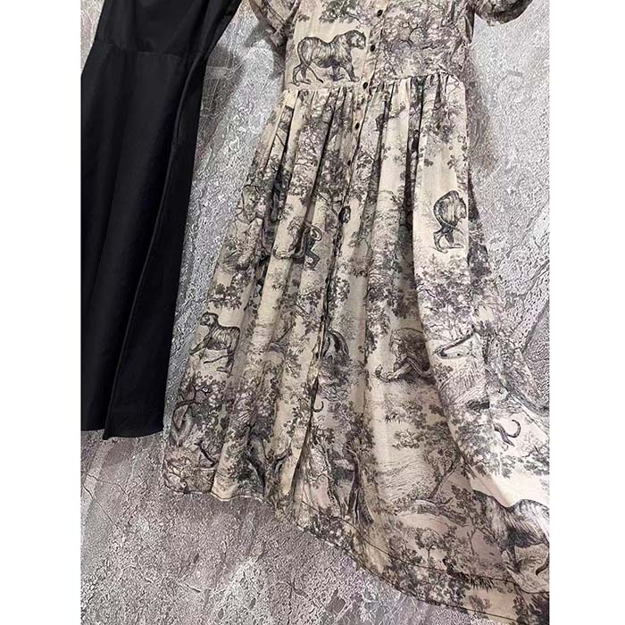 Dior Women CD Shirt Dress Hazelnut Cotton Voile Toile De Jouy Motif