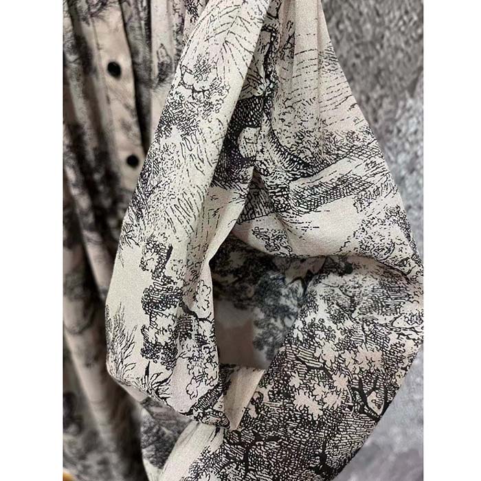Dior Women CD Shirt Dress Hazelnut Cotton Voile Toile De Jouy Motif