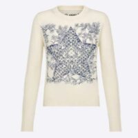 Dior Women CD Sweater Ecru Cashmere Knit Blue Dior Sevilla Star Motif (10)