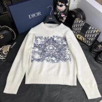 Dior Women CD Sweater Ecru Cashmere Knit Blue Dior Sevilla Star Motif (10)