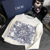 Dior Women CD Sweater Ecru Cashmere Knit Blue Dior Sevilla Star Motif (10)