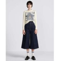 Dior Women CD Sweater Ecru Cashmere Knit Blue Dior Sevilla Star Motif (10)