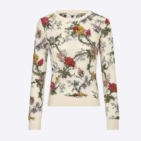 Dior Women CD Sweater Ecru Cashmere Knit Multicolor Dior Jardin Botanique Motif (2)