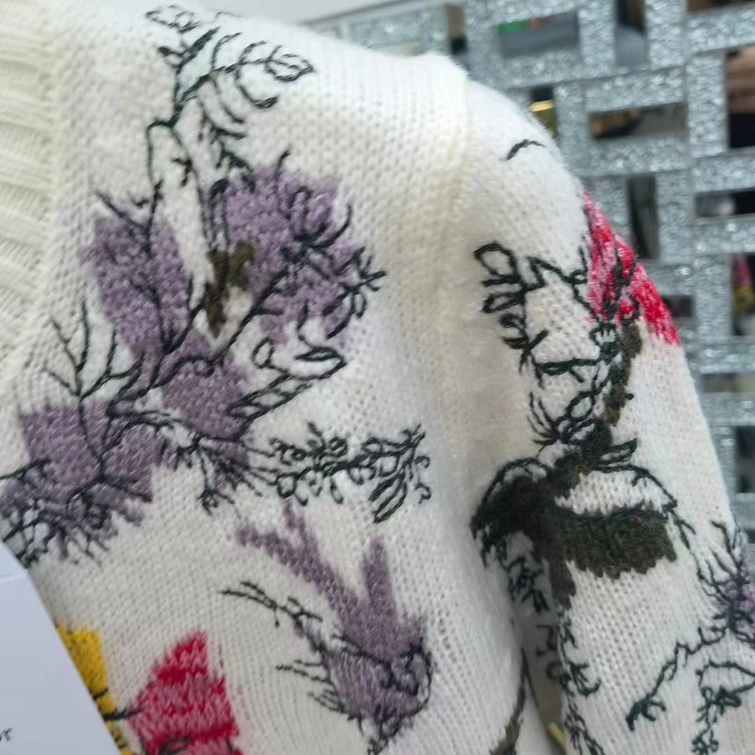 Dior Women CD Sweater Ecru Cashmere Knit Multicolor Dior Jardin Botanique Motif (3)