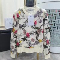 Dior Women CD Sweater Ecru Cashmere Knit Multicolor Dior Jardin Botanique Motif (2)