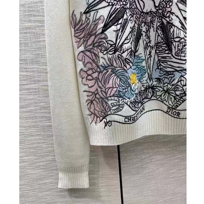 Dior Women CD Sweater Ecru Cashmere Knit Multicolor Rêve D’Infini Motif (6)