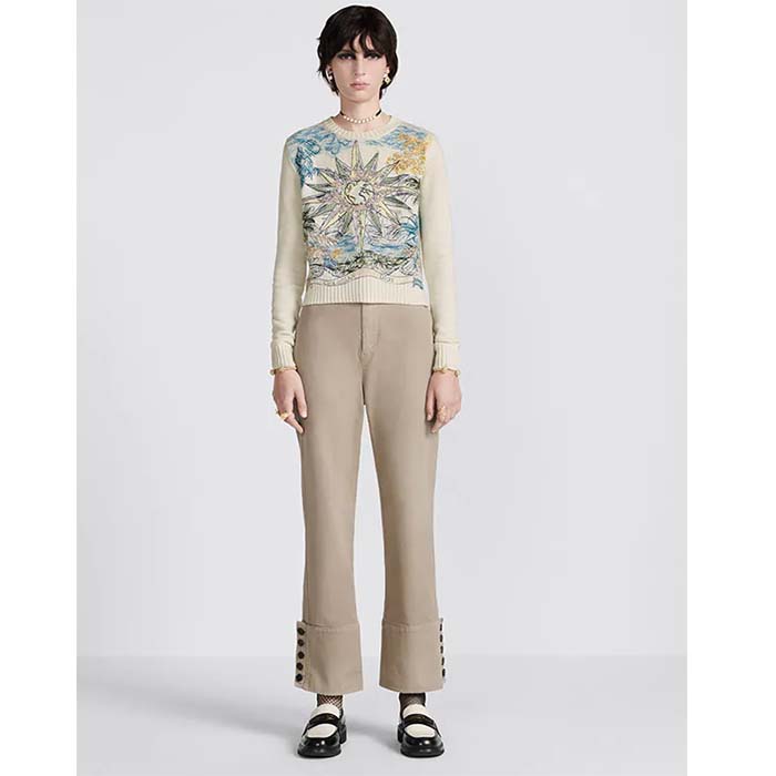 Dior Women CD Sweater Ecru Cashmere Knit Multicolor Rêve D’Infini Motif