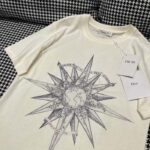 Dior Men CD T-Shirt Ecru Cotton Jersey Linen Blue Rêve D'Infini Motif - Image 5