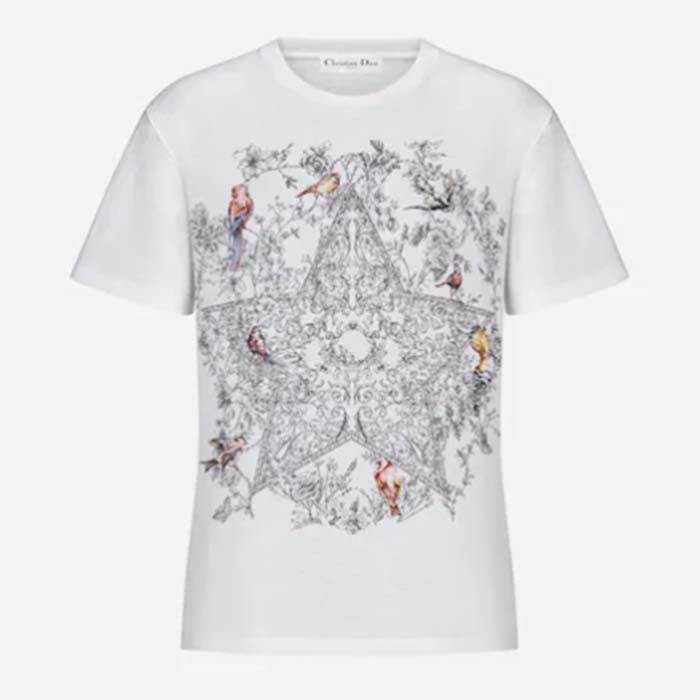 Dior Women CD T-Shirt Ecru Cotton Jersey Linen Dior Sevilla Star Motif