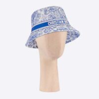 Dior Women CD Toile de Jouy Sauvage Small Brim Bucket Hat Vory Fluorescent Blue Technical Fabric (1)