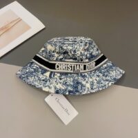 Dior Women CD Toile de Jouy Sauvage Small Brim Bucket Hat Vory Fluorescent Blue Technical Fabric (1)