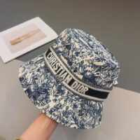 Dior Women CD Toile de Jouy Sauvage Small Brim Bucket Hat Vory Fluorescent Blue Technical Fabric (1)