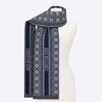 Dior Women Cannage Scarf Navy Blue and Gray Cashmere and Virgin Wool (1)
