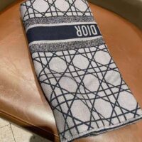 Dior Women Cannage Scarf Navy Blue and Gray Cashmere and Virgin Wool (1)