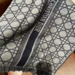 Dior Unisex Cannage Scarf Navy Blue and Gray Cashmere and Virgin Wool - immagine 4