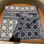 Dior Unisex Cannage Scarf Navy Blue and Gray Cashmere and Virgin Wool - immagine 5