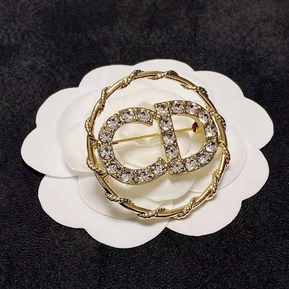Dior Women Clair D Lune Brooch Gold-Finish Metal and White Crystals (5)