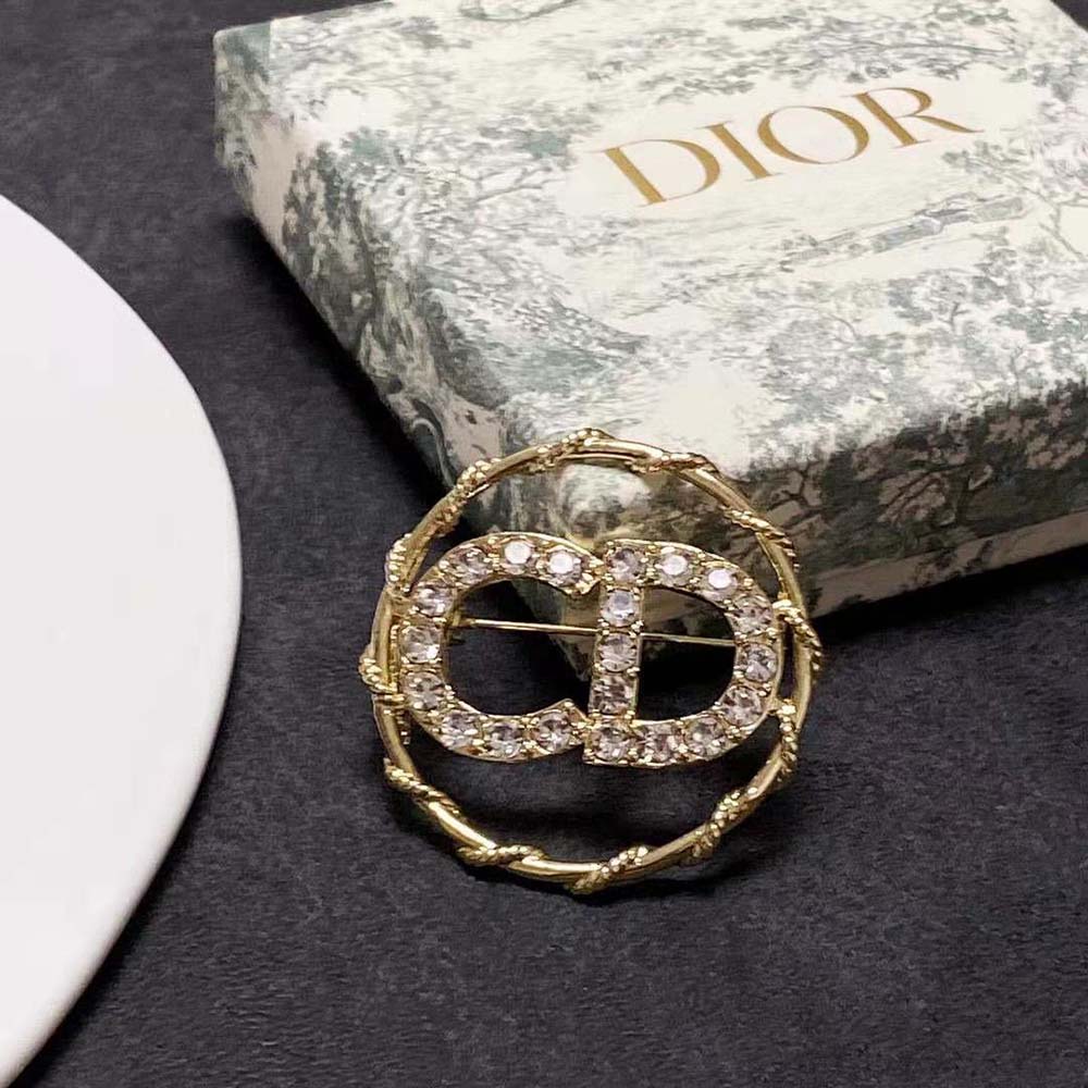 Dior Women Clair D Lune Brooch Gold-Finish Metal and White Crystals (7)