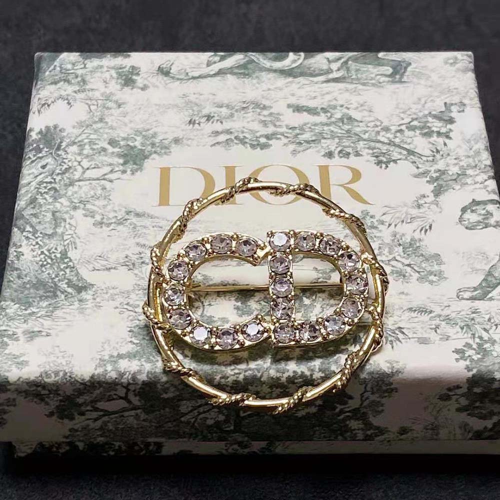 Dior Women Clair D Lune Brooch Gold-Finish Metal and White Crystals (8)