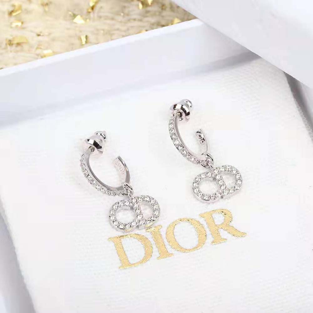 Dior Women Clair D Lune Earrings Silver-Finish Metal and Silver-Tone Crystals (3)