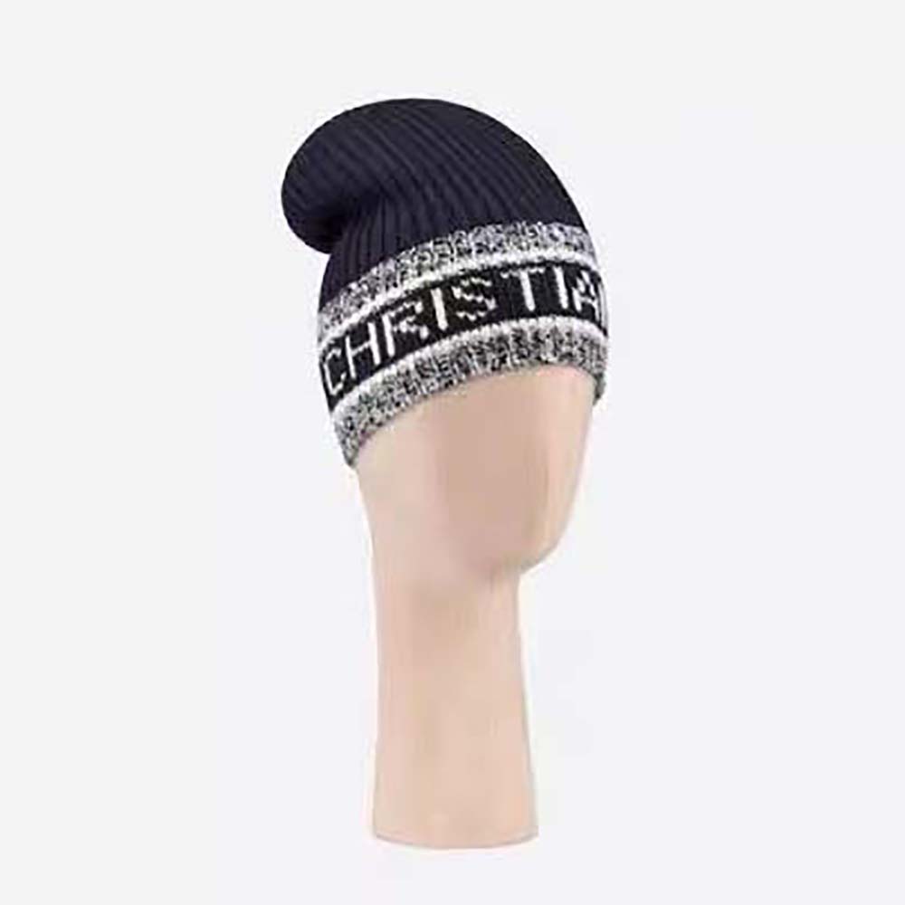 Dior Women D-White Beanie Black and Ivory Virgin Wool and Cashmere