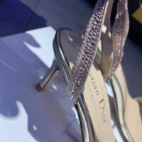 Dior Women Dway Heeled Sandal Rose Des Vents Cotton Embroidered Metallic Thread Strass (7)