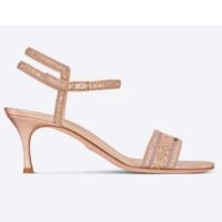 Dior Women Dway Heeled Sandal Rose Des Vents Cotton Embroidered Metallic Thread Strass (7)