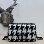 Dior Women Medium Dior Caro Bag Black White Macro Houndstooth Fabric – Image 2