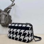Dior Women Medium Dior Caro Bag Black White Macro Houndstooth Fabric – Image 5