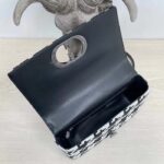 Dior Women Medium Dior Caro Bag Black White Macro Houndstooth Fabric – Image 7