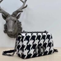 Dior Women Medium Dior Caro Bag Black White Macro Houndstooth Fabric (6)