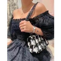 Dior Women Medium Dior Caro Bag Black White Macro Houndstooth Fabric (6)