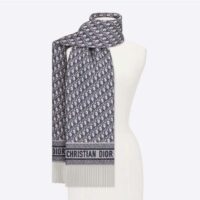 Dior Women Oblique Scarf Navy Blue Cashmere (1)