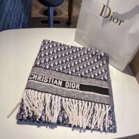 Dior Women Oblique Scarf Navy Blue Cashmere (1)