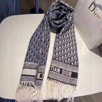 Dior Women Oblique Scarf Navy Blue Cashmere (1)