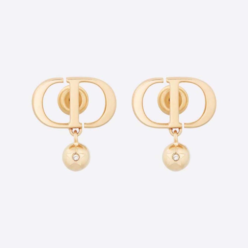 Dior Women Petit CD Earrings Gold-Finish Metal and White Crystals