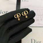 Dior Women Petit CD Earrings Gold-Finish Metal and White Crystals - Bild 5