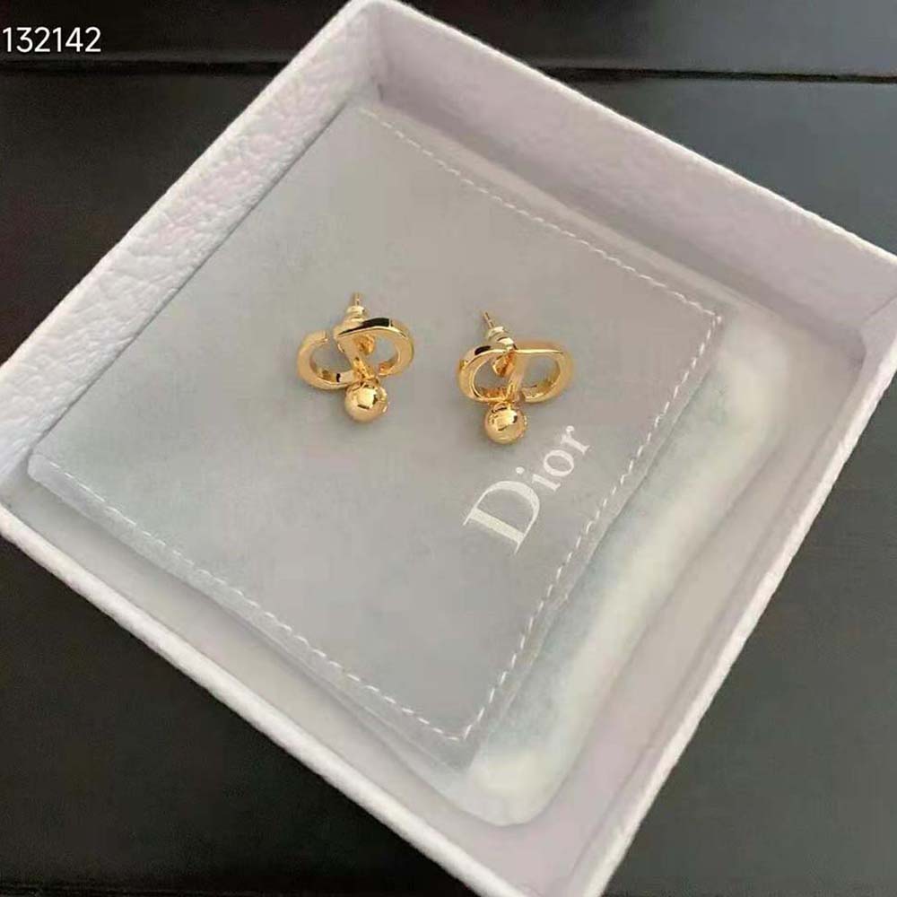Dior Women Petit CD Earrings Gold-Finish Metal and White Crystals (4)