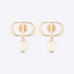 Dior Women Petit CD Earrings Gold-Finish Metal and White Resin Pearls