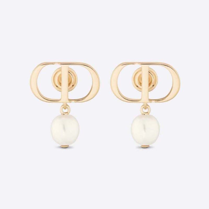 Dior Women Petit CD Earrings Gold-Finish Metal and White Resin Pearls
