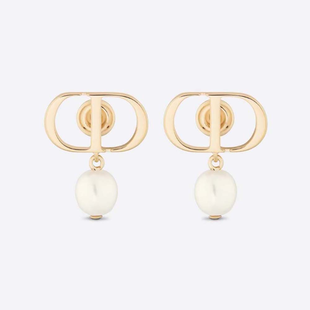 Dior Women Petit CD Earrings Gold-Finish Metal and White Resin Pearls