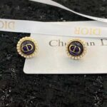 Dior Women Petit CD Studs Earrings Gold-Finish Metal and White Resin Pearls with Black Glass - Image 2