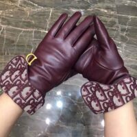 Dior Women Saddle Gloves Navy Blue Smooth Lambskin (1)