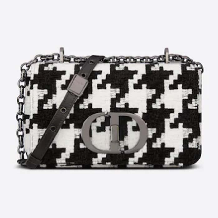 Dior Women Small Dior Caro Bag Black White Macro Houndstooth Fabric