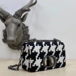 Dior Women Small Dior Caro Bag Black White Macro Houndstooth Fabric – Image 4