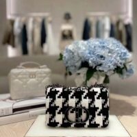 Dior Women Small Dior Caro Bag Black White Macro Houndstooth Fabric (1)