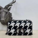 Dior Women Small Dior Caro Bag Black White Macro Houndstooth Fabric – Image 2