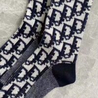 Dior Women Socks Blue and Ecru Dior Oblique Technical Cotton (1)